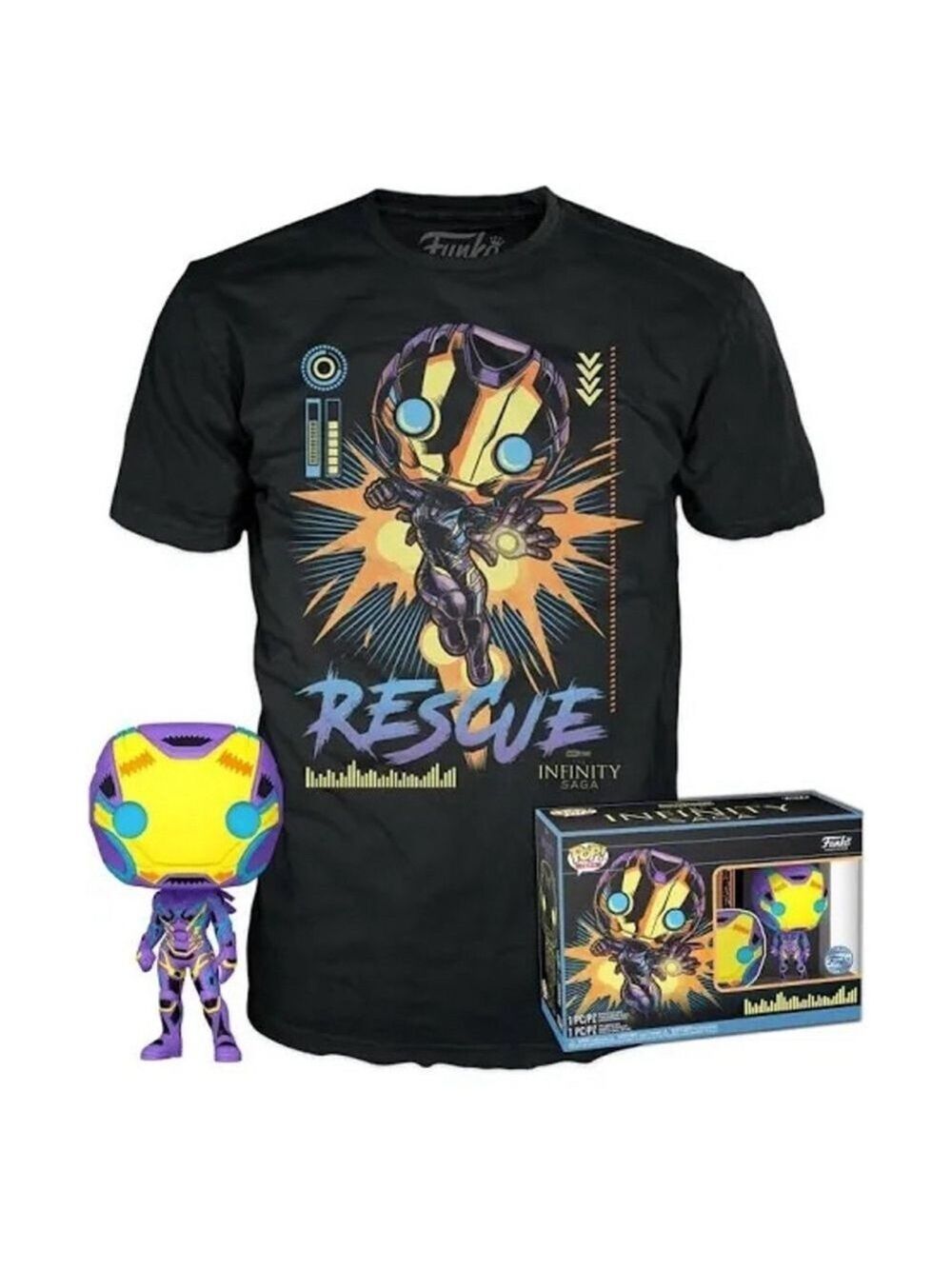 Funko POP & TEE: Marvel Blacklight- Rescue XL, Multicolor